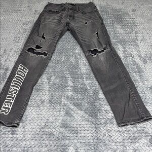 Hollister Men’s Black Ripped Skinny Jeans with Logo
